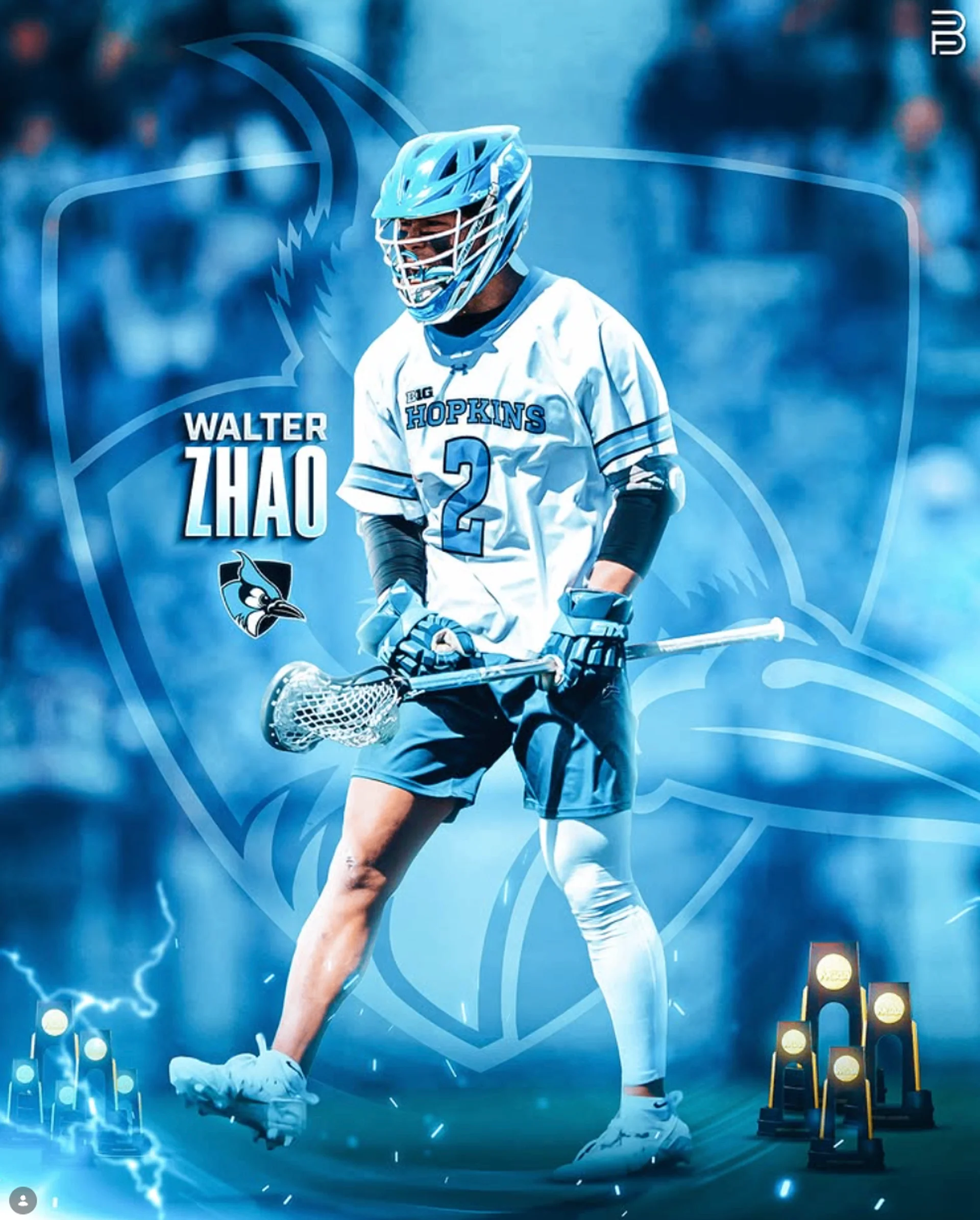 Walter Zhao in Johns Hopkins lacrosse gear
